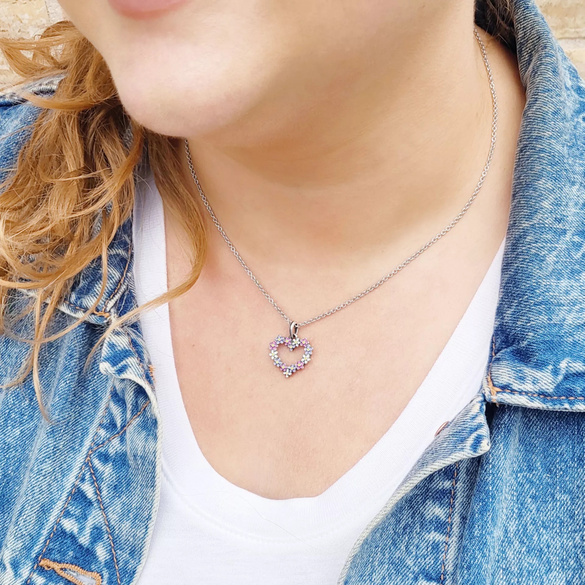Enamel Floral Heart Wreath Pendant - Image 3