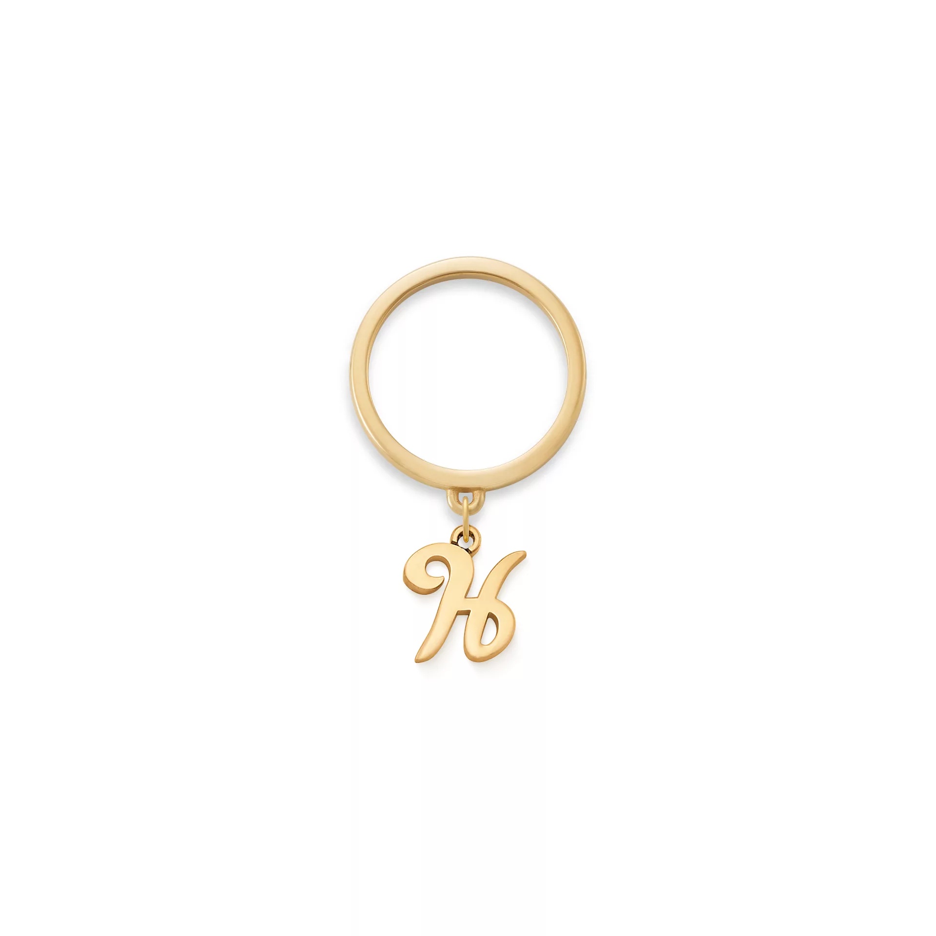 Small Script Initial Charm Dangle Ring