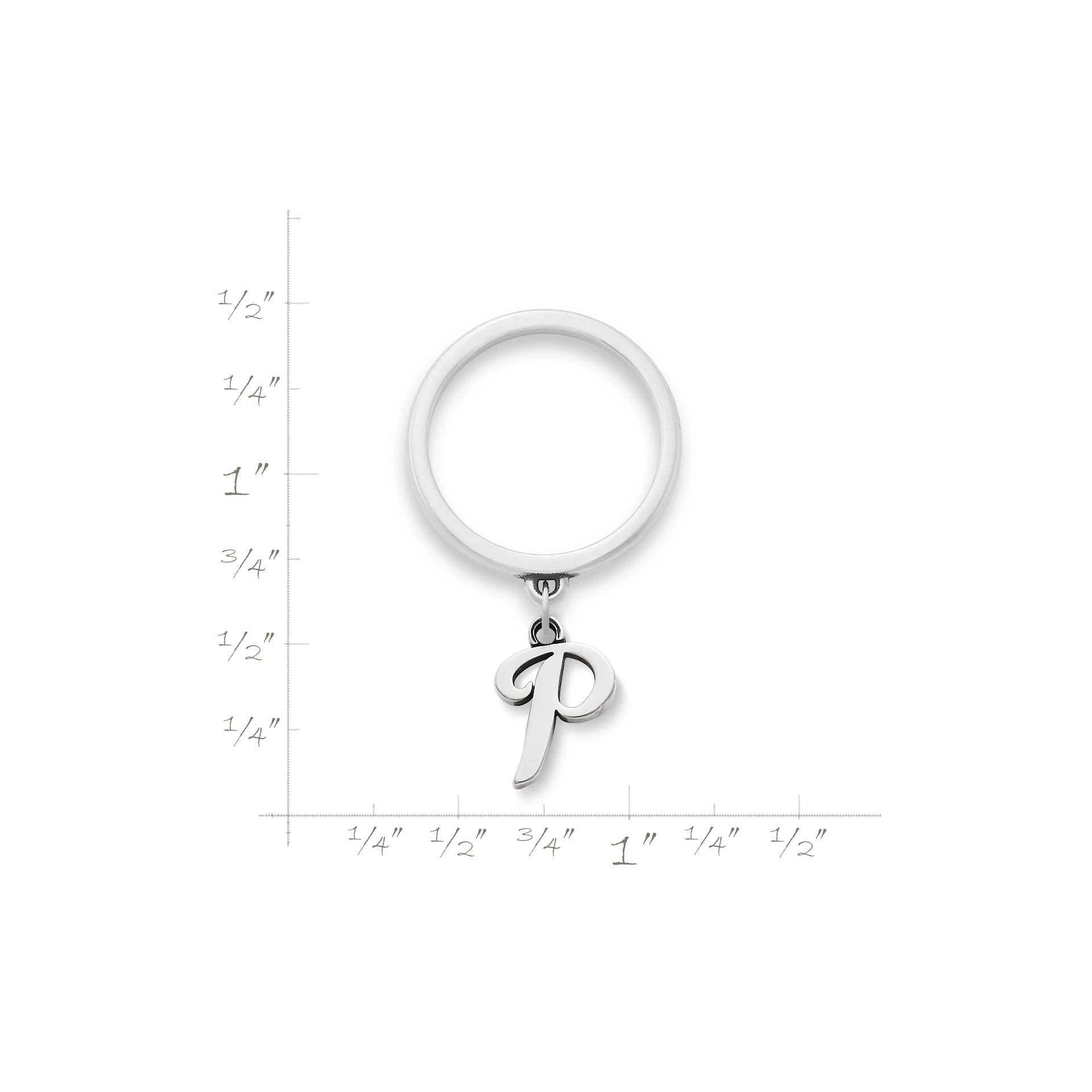 Small Script Initial Charm Dangle Ring - Image 2
