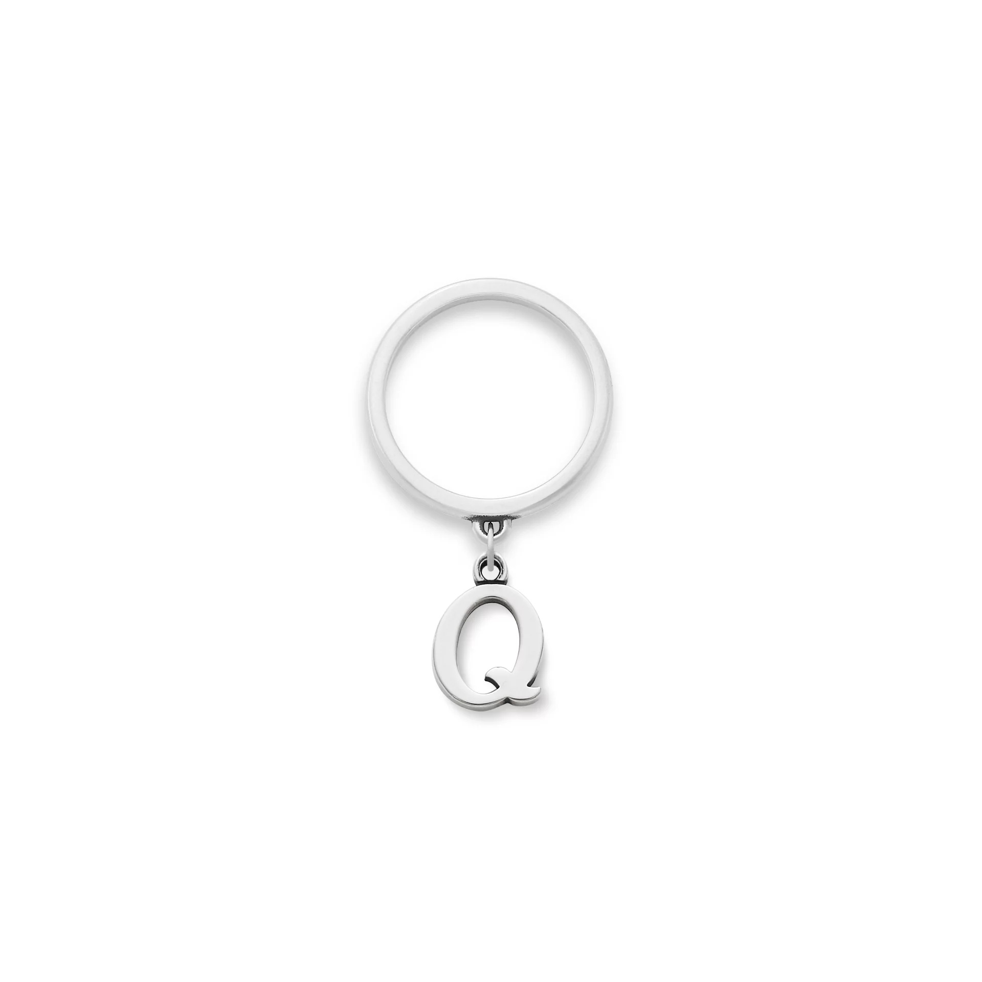 Small Script Initial Charm Dangle Ring