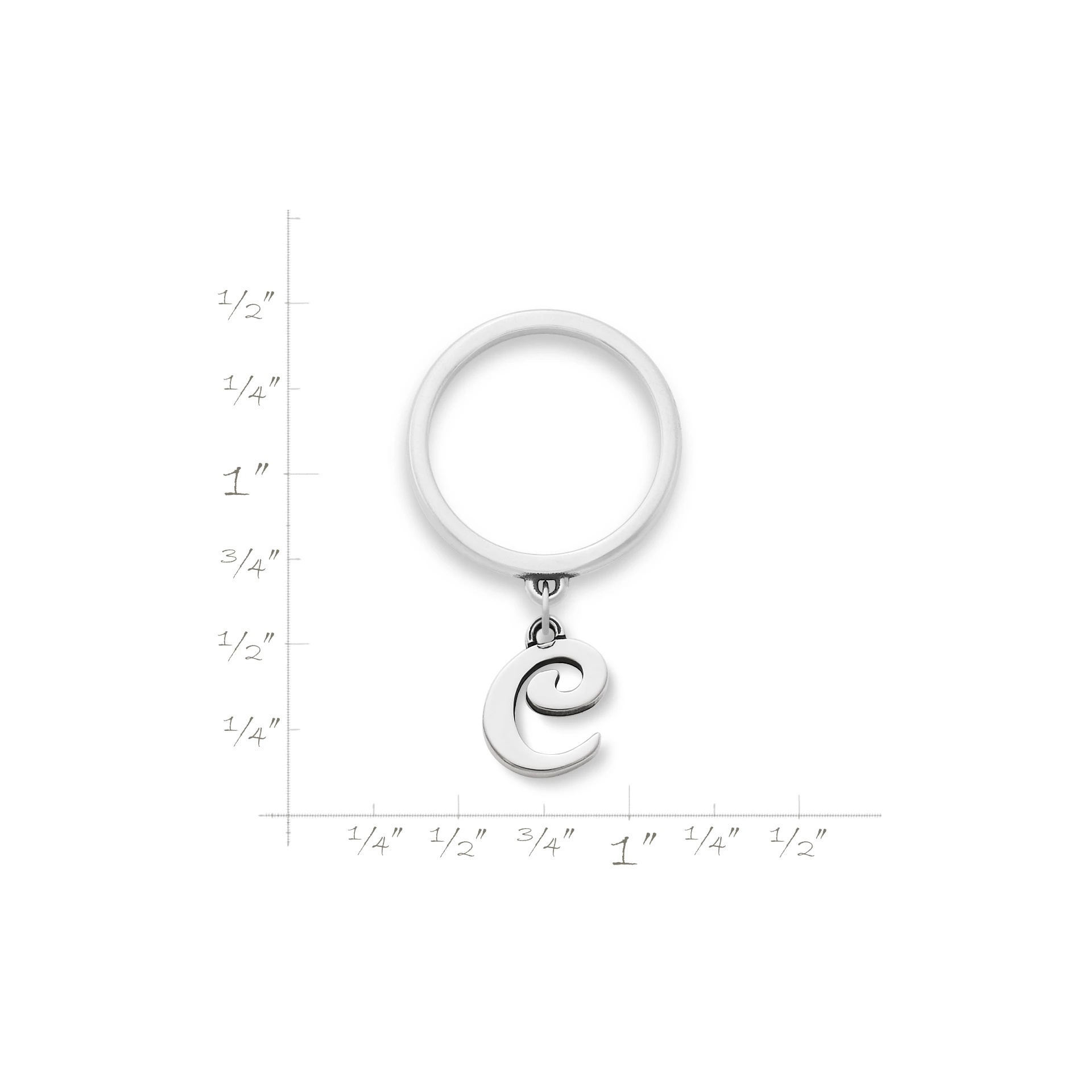 Small Script Initial Charm Dangle Ring - Image 2