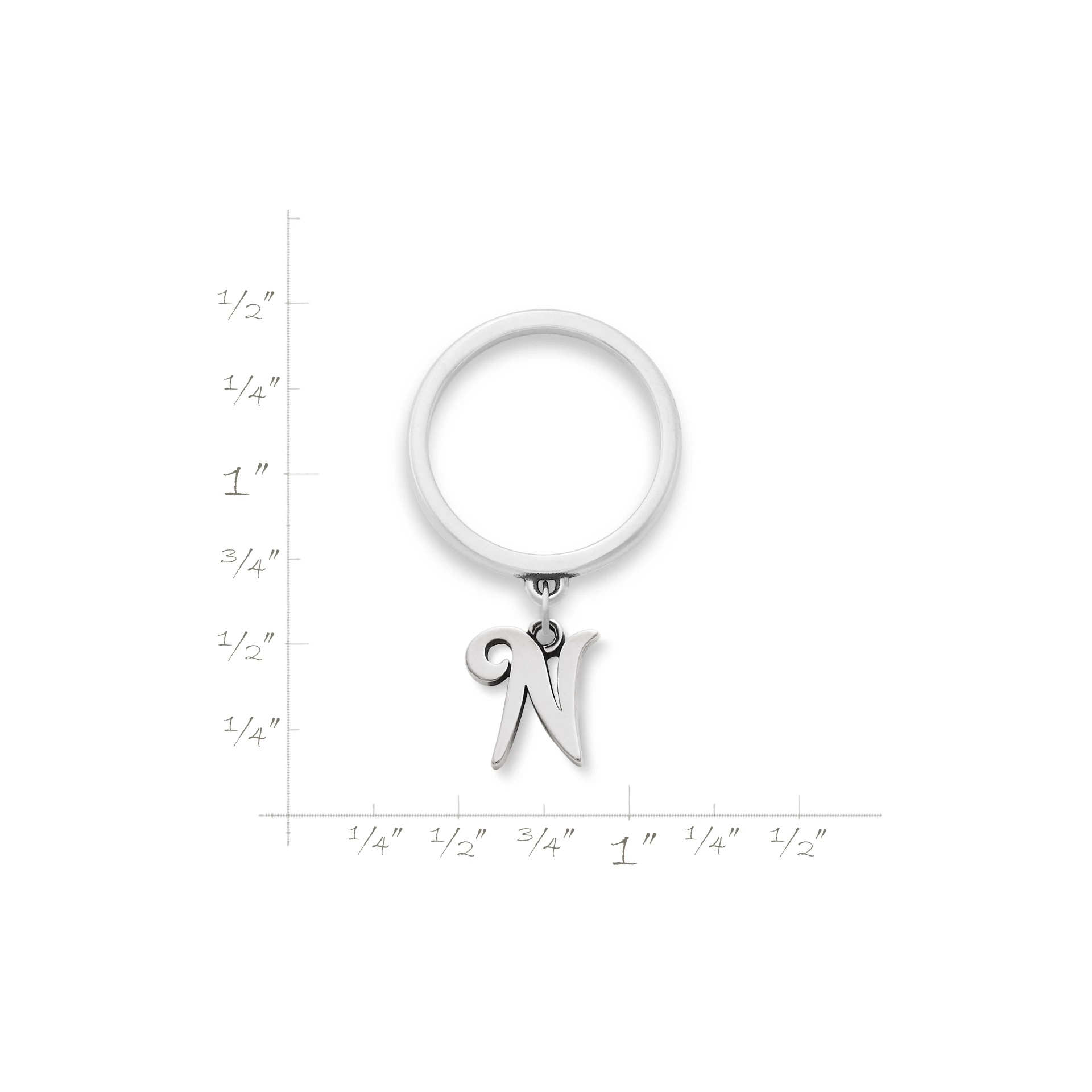 Small Script Initial Charm Dangle Ring - Image 2