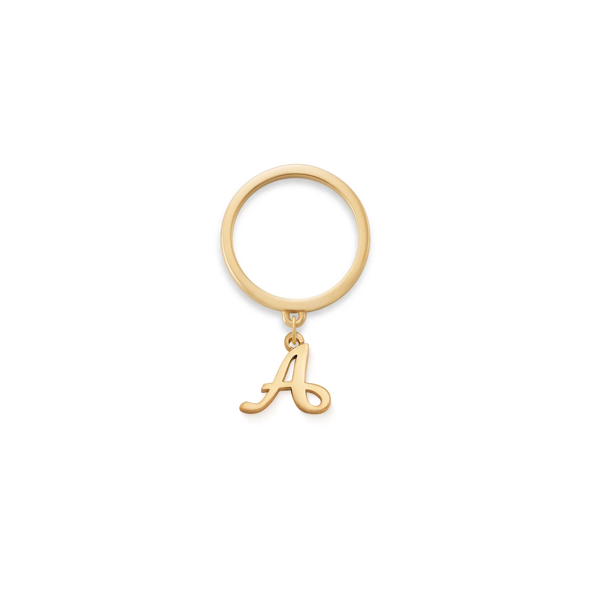 Small Script Initial Charm Dangle Ring