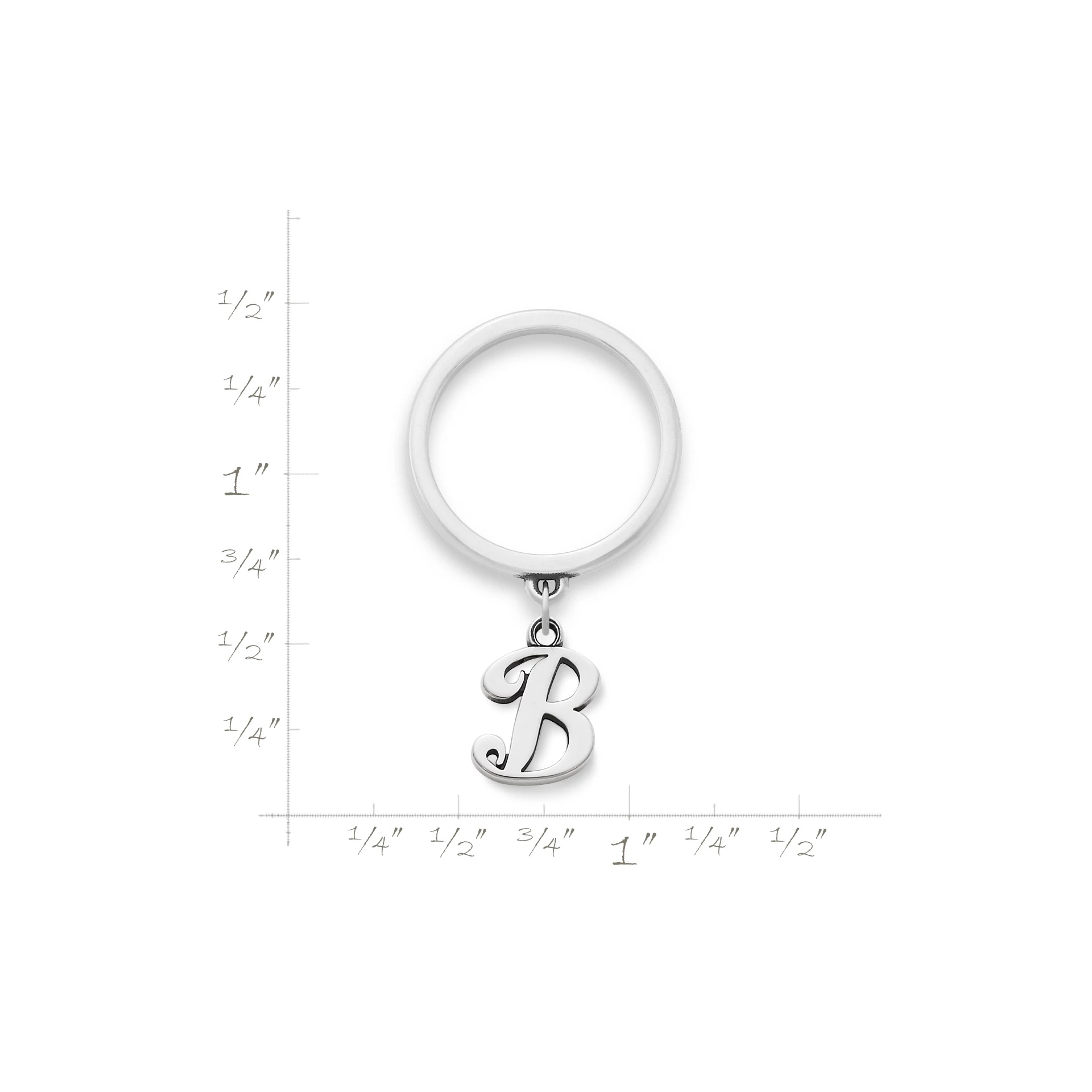 Small Script Initial Charm Dangle Ring - Image 2