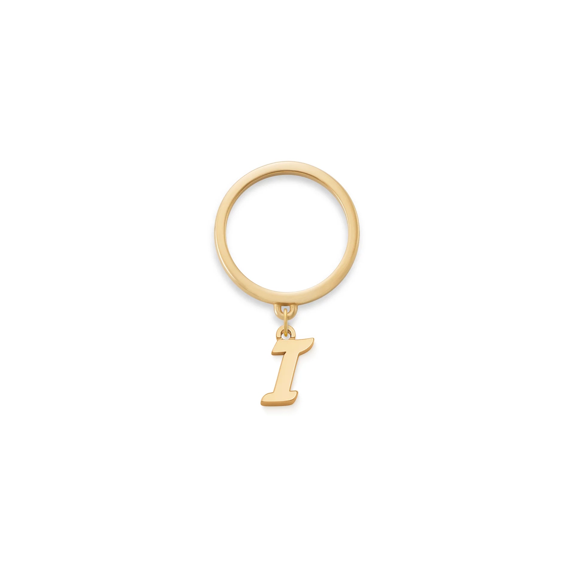 Small Script Initial Charm Dangle Ring