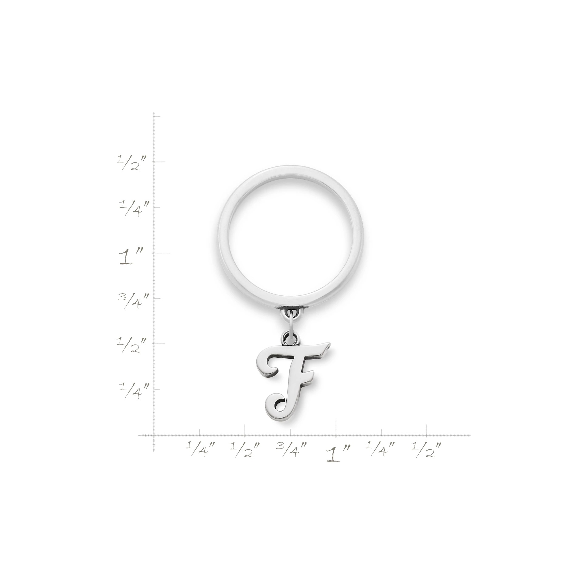Small Script Initial Charm Dangle Ring - Image 2