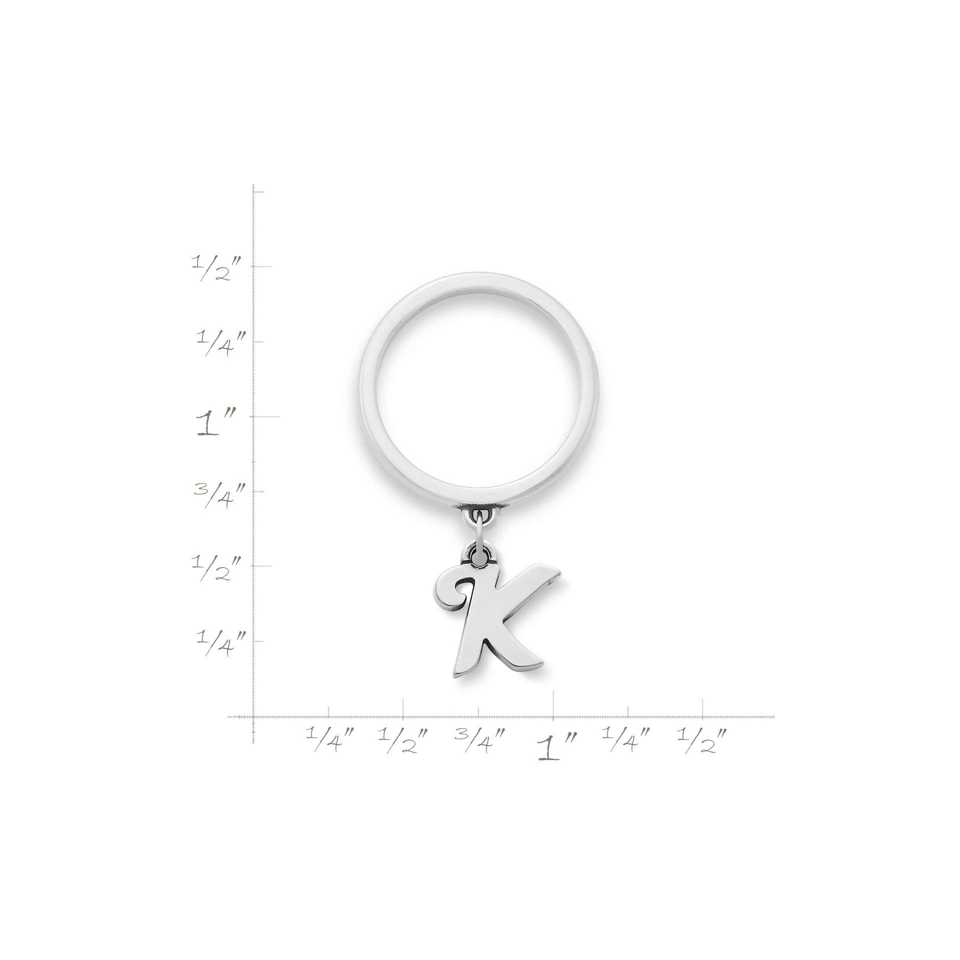 Small Script Initial Charm Dangle Ring - Image 2