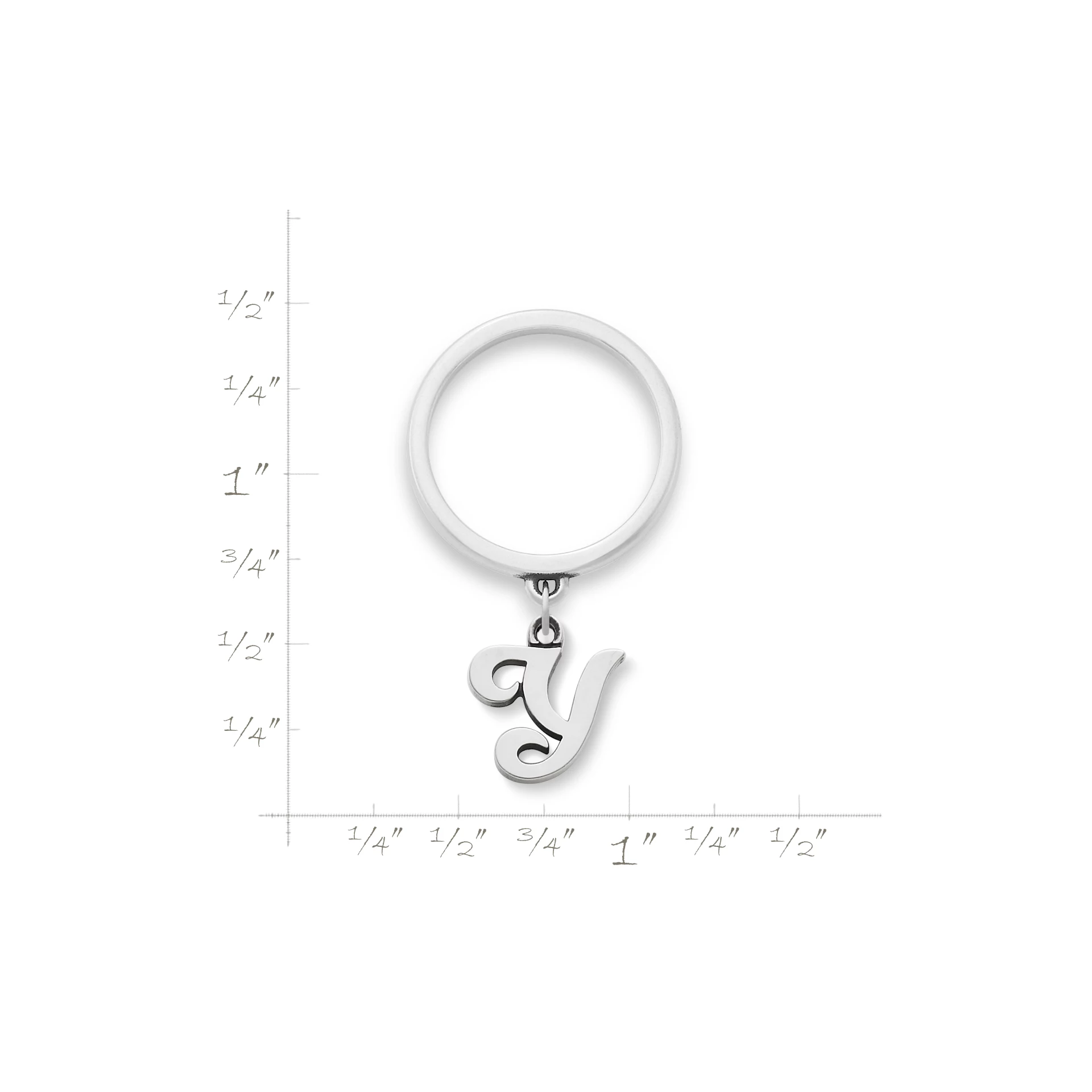 Small Script Initial Charm Dangle Ring - Image 2
