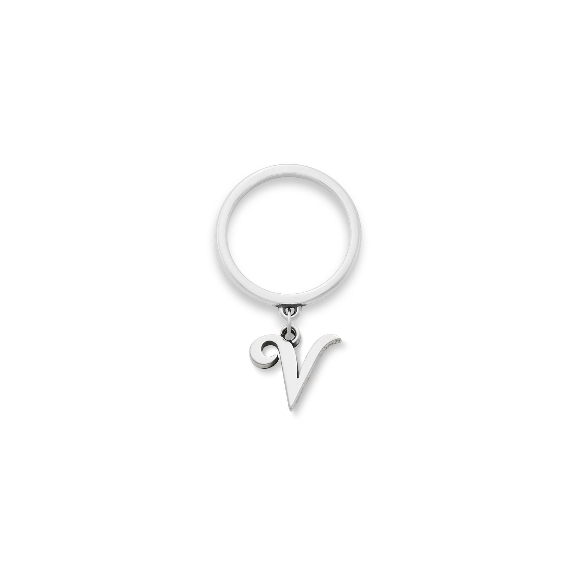 Small Script Initial Charm Dangle Ring