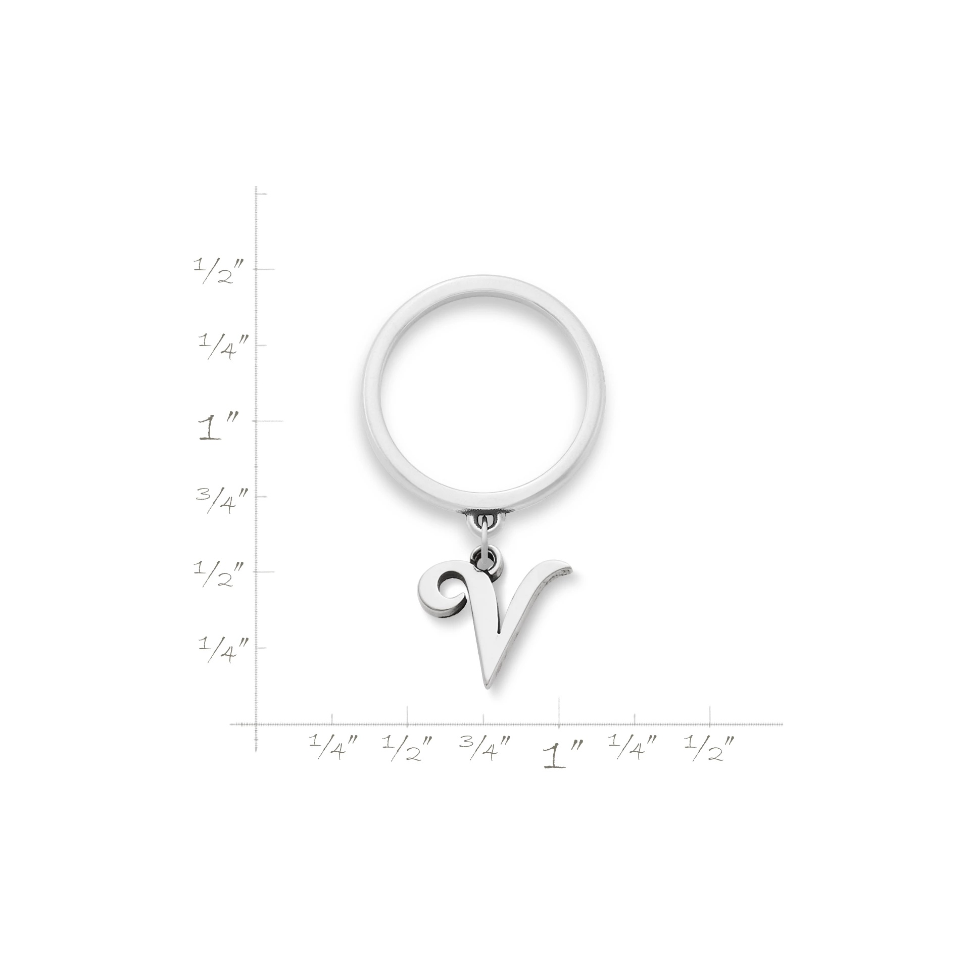 Small Script Initial Charm Dangle Ring - Image 2