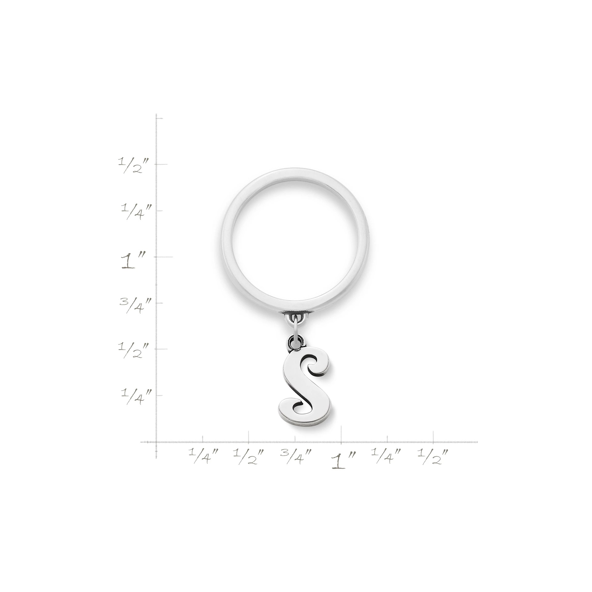Small Script Initial Charm Dangle Ring - Image 2