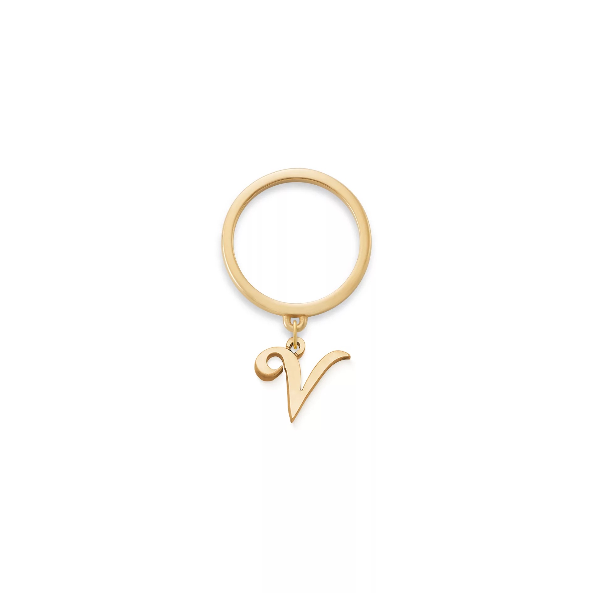 Small Script Initial Charm Dangle Ring