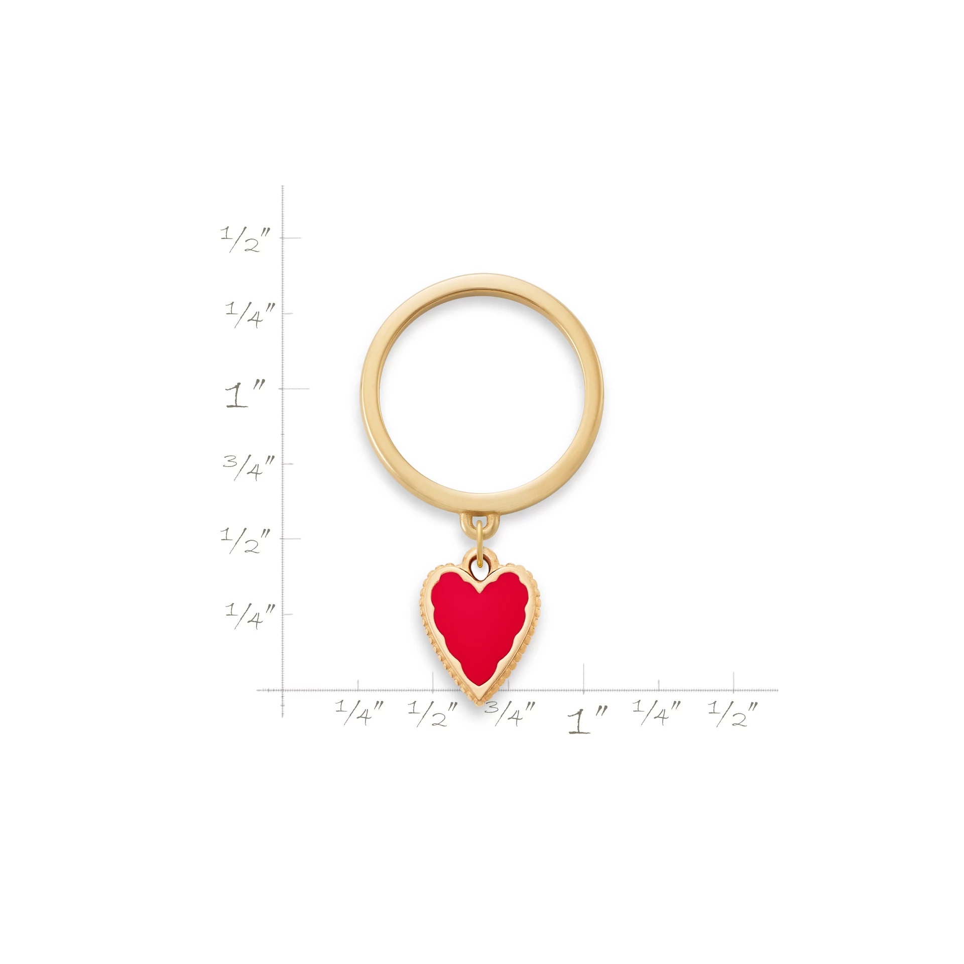 Small Enamel Heart Charm Dangle Ring - Image 3