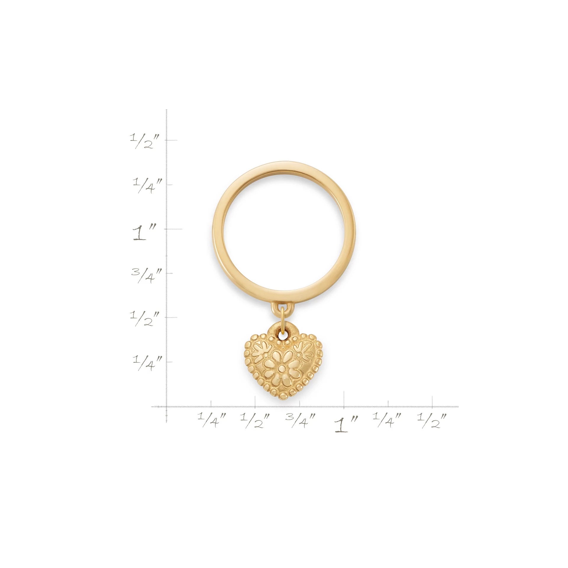Petite Floral Heart Charm Dangle Ring - Image 2