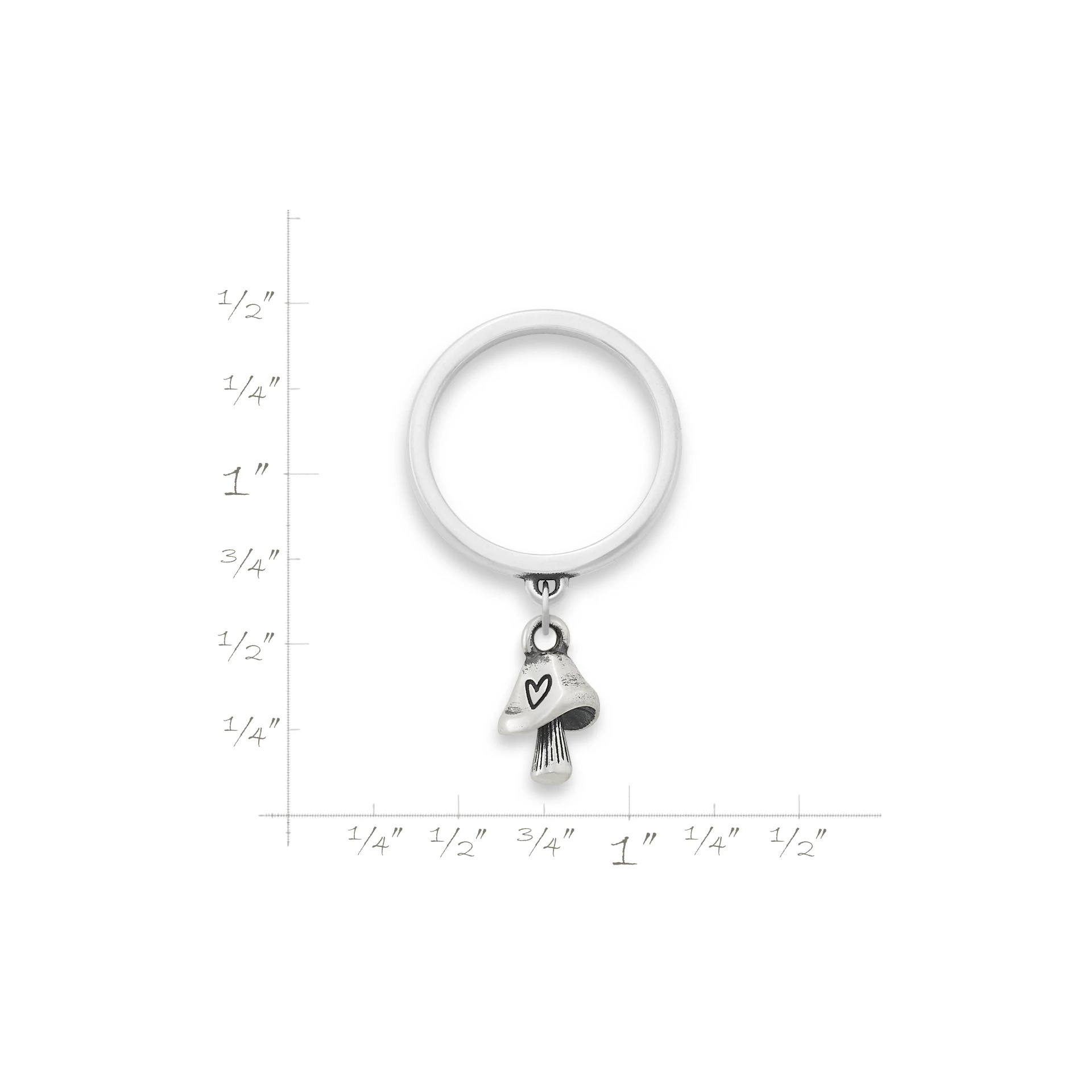 Mini Mushroom with Heart Charm Dangle Ring - Image 2