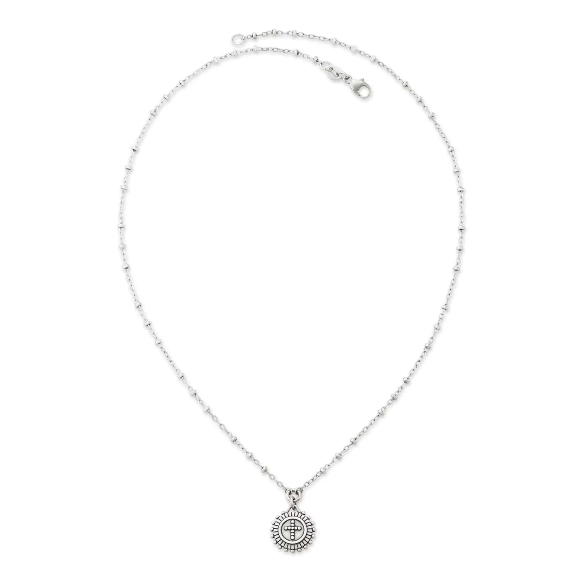 Delicate Beaded Cross Medallion Necklace - Image 2