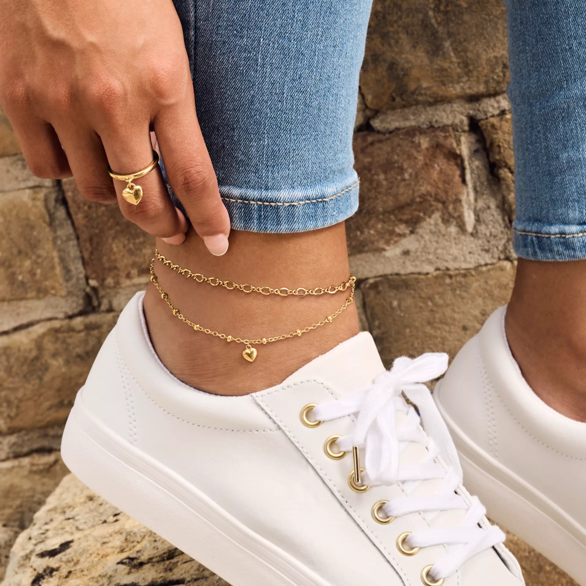 Mini Heart Charm Dangle Ring - Image 2